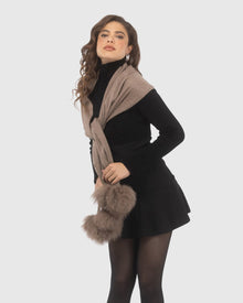 Select Cashmere Stole With Select Lamb Pompoms | Khaki Taupe