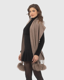 Select Cashmere Stole With Select Lamb Pompoms | Khaki Taupe