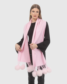 Select Cashmere Stole With Select Lamb Pompoms | Light Pink