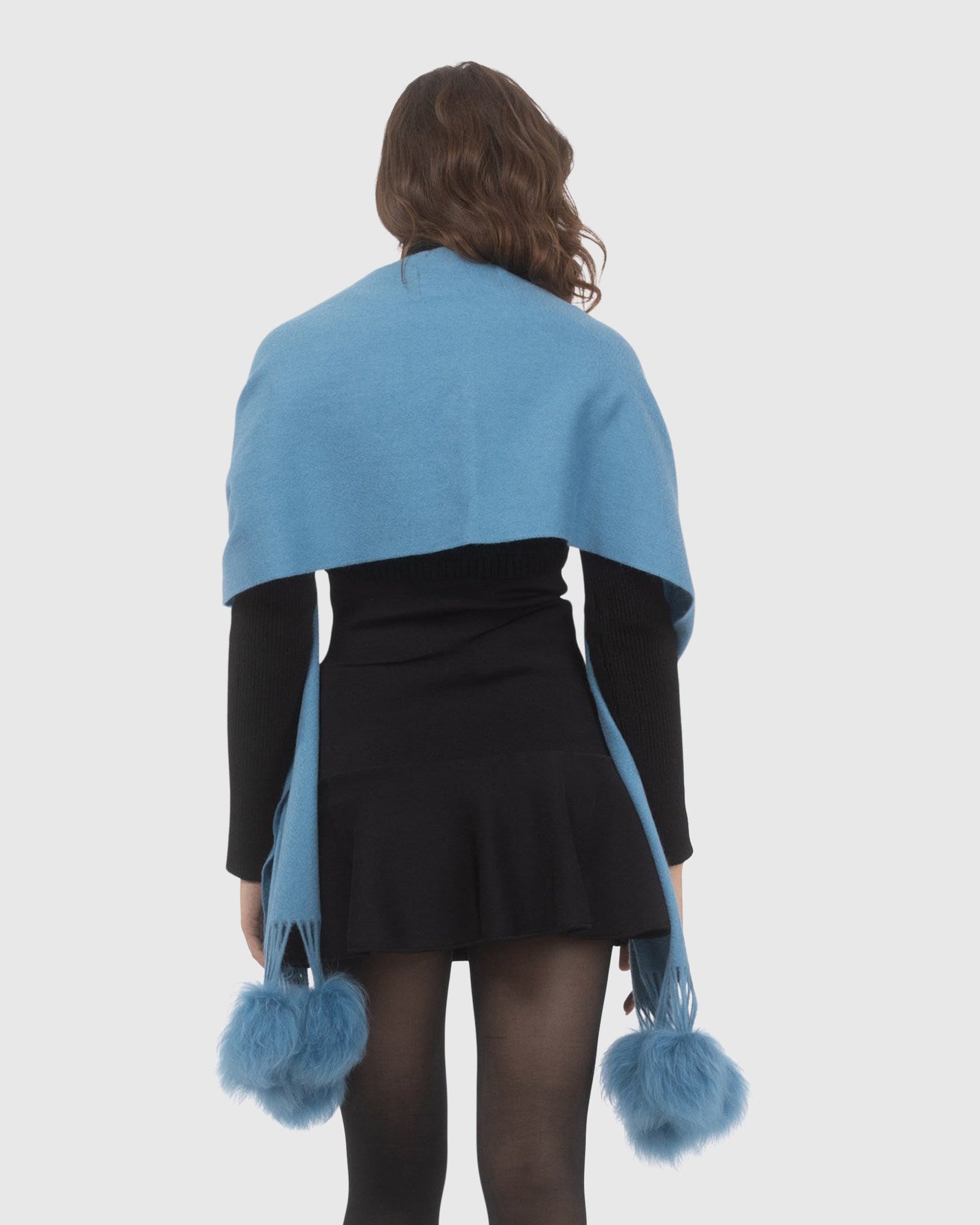Select Cashmere Stole With Select Lamb Pompoms | Blue
