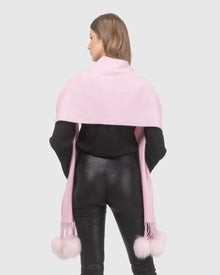 Select Cashmere Stole With Select Lamb Pompoms | Light Pink