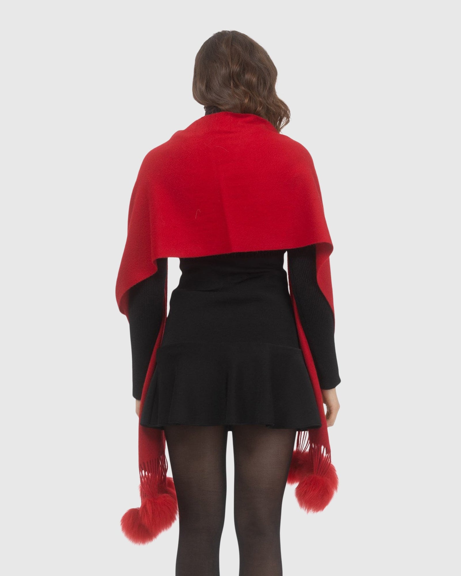Select Cashmere Stole With Select Lamb Pompoms | Red