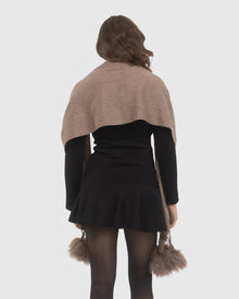Select Cashmere Stole With Select Lamb Pompoms | Khaki Taupe