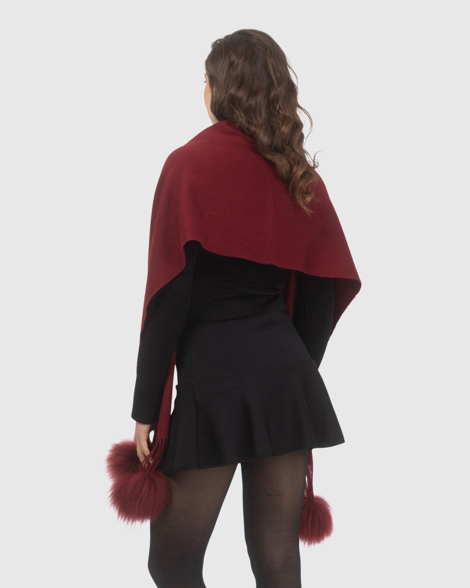 Select Cashmere Stole With Select Lamb Pompoms | Wine