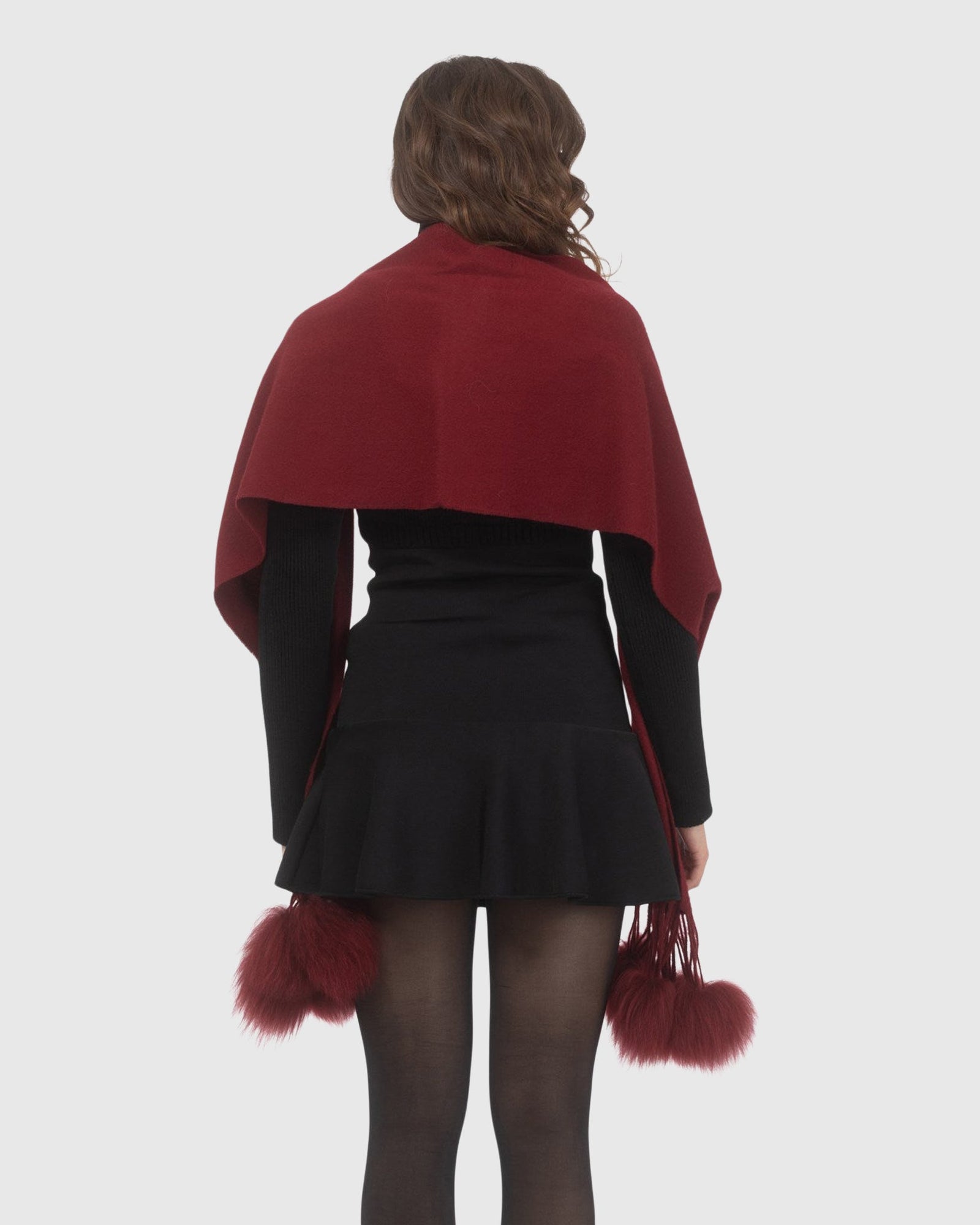 Select Cashmere Stole With Select Lamb Pompoms | Wine