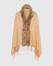 Select Cashmere Stole with Toscana Shearling Lamb Trim | Light Camel