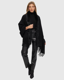Select Cashmere Stole with Toscana Shearling Lamb Trim | Black