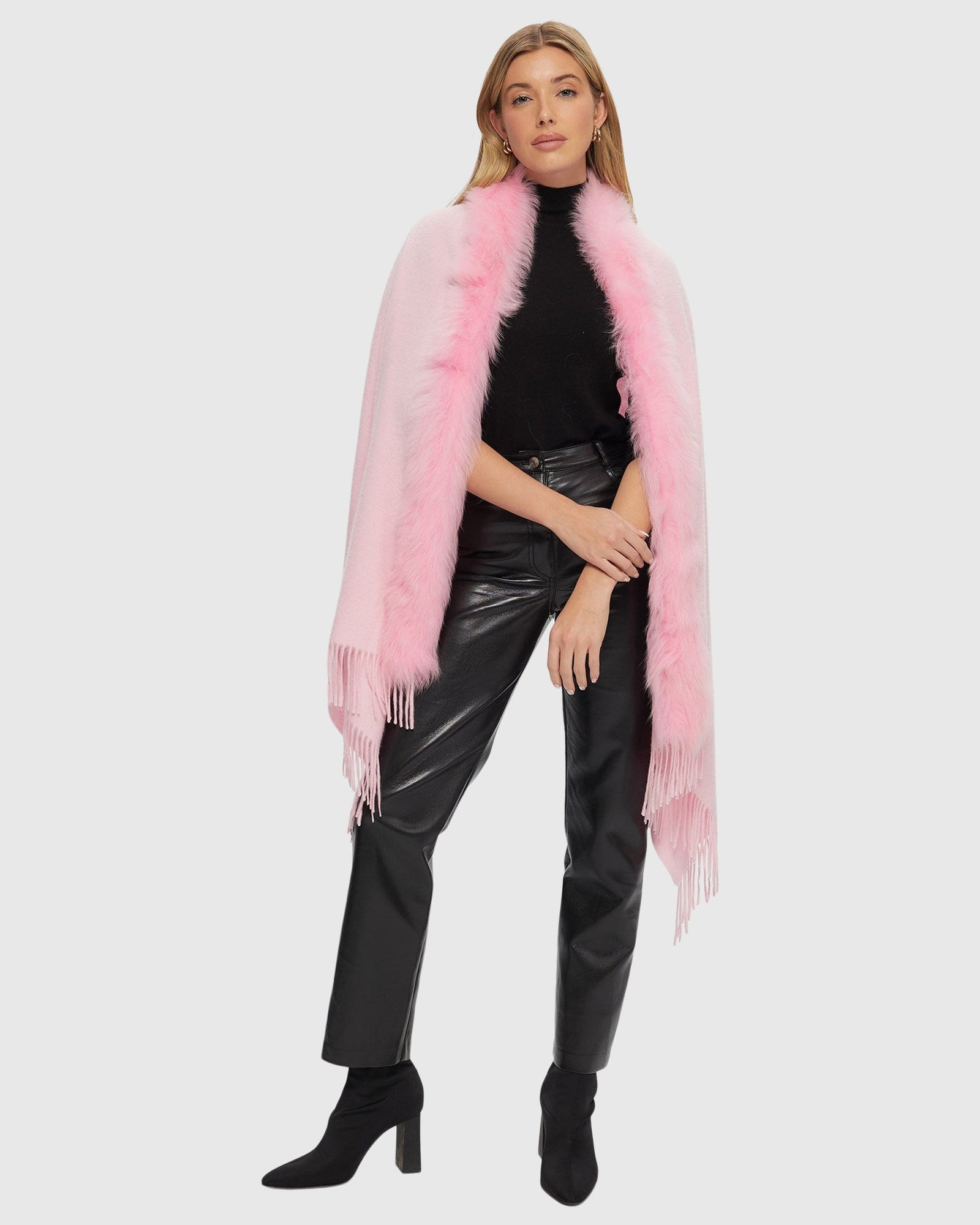 Select Cashmere Stole with Toscana Shearling Lamb Trim | Light Pink