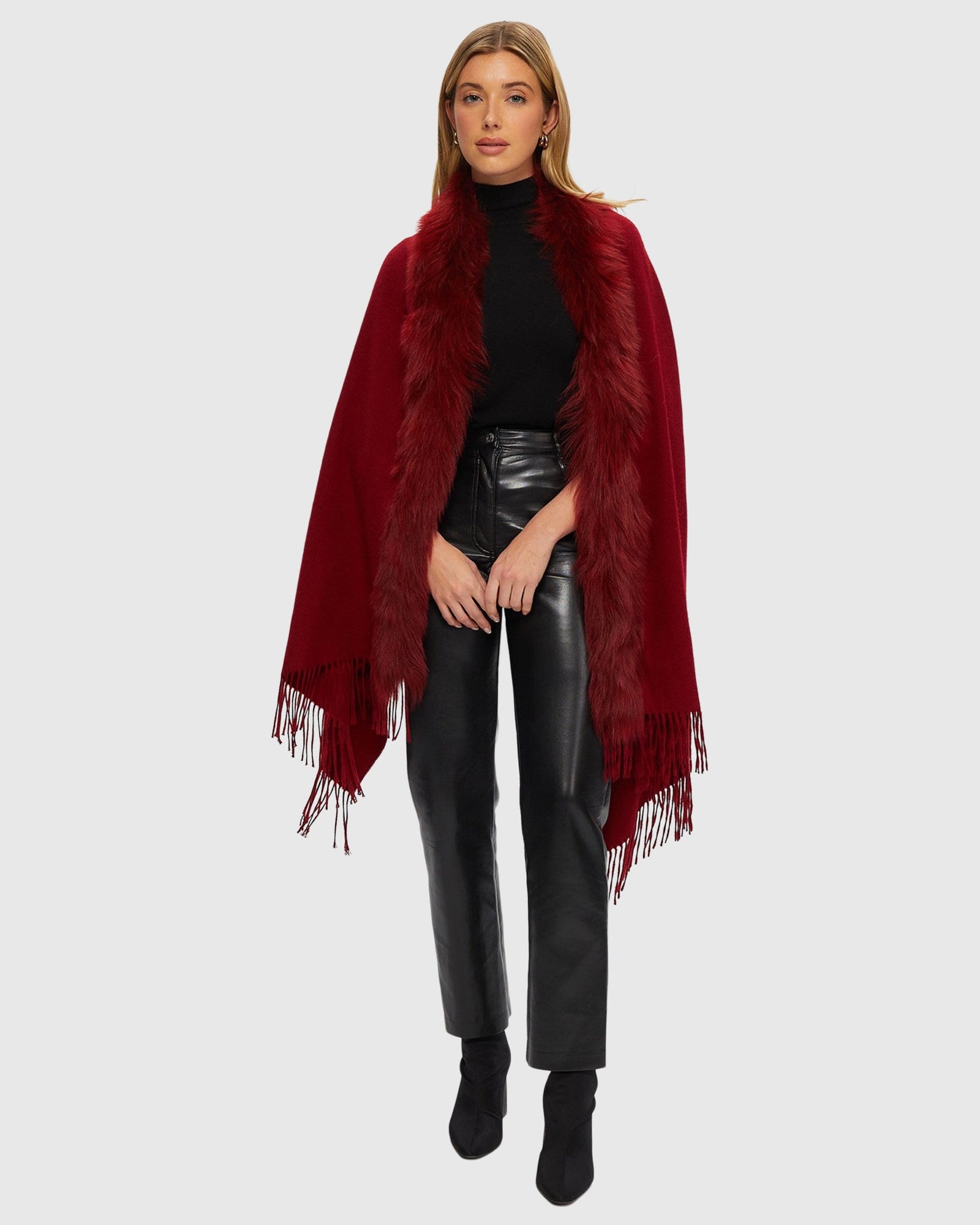 Select Cashmere Stole with Toscana Shearling Lamb Trim | Wine