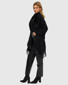 Select Cashmere Stole with Toscana Shearling Lamb Trim | Black