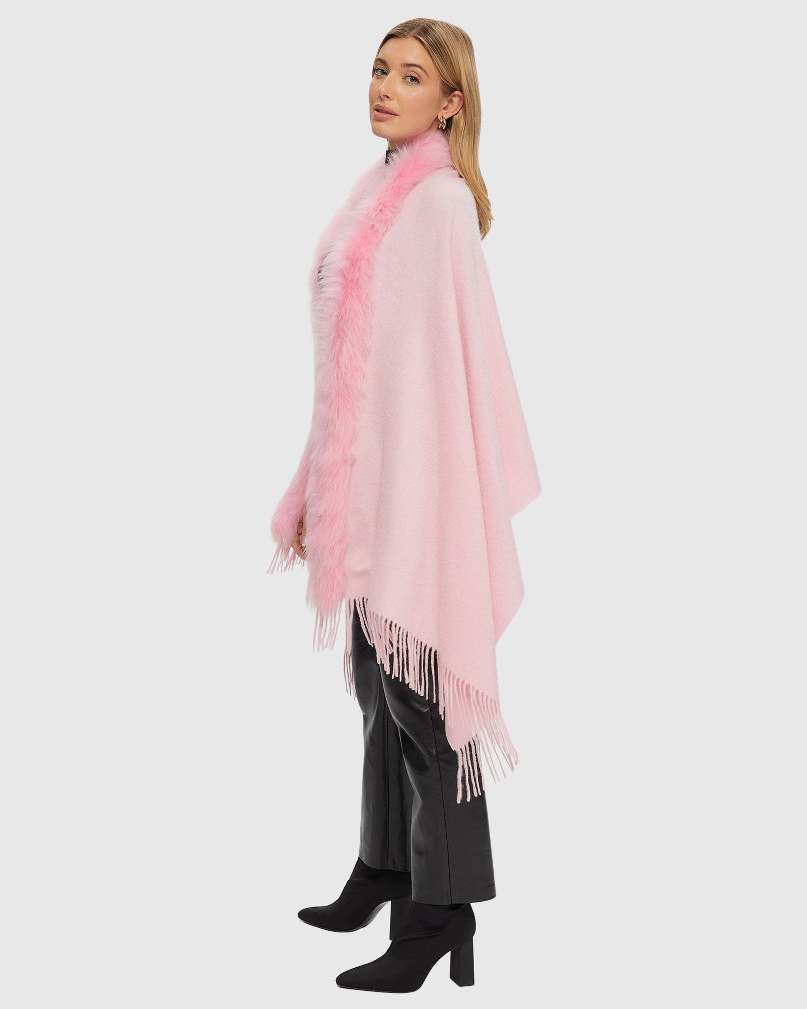 Select Cashmere Stole with Toscana Shearling Lamb Trim | Light Pink
