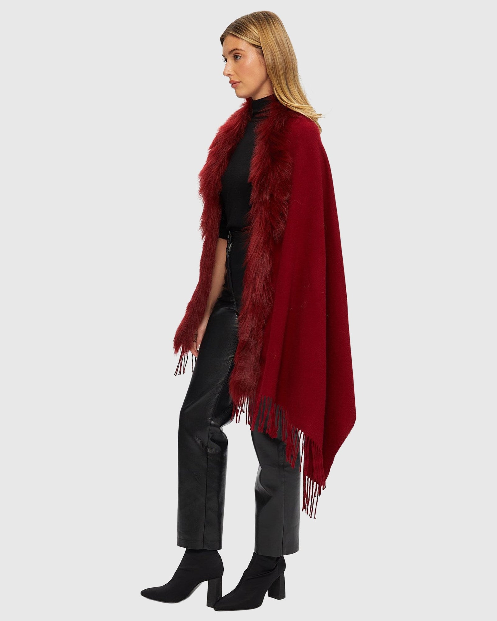 Select Cashmere Stole with Toscana Shearling Lamb Trim | Wine