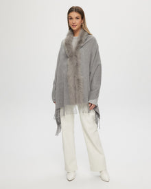 Select Cashmere Stole With Toscana Shearling Lamb Trim | Women | Light Gray