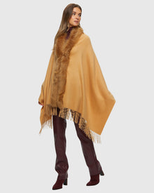 Select Cashmere Stole with Toscana Shearling Lamb Trim | Light Camel