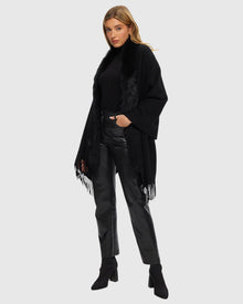 Select Cashmere Stole with Toscana Shearling Lamb Trim | Black