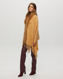 Select Cashmere Stole With Toscana Shearling Lamb Trim | Women | Light Camel