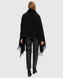 Select Cashmere Stole with Toscana Shearling Lamb Trim | Black