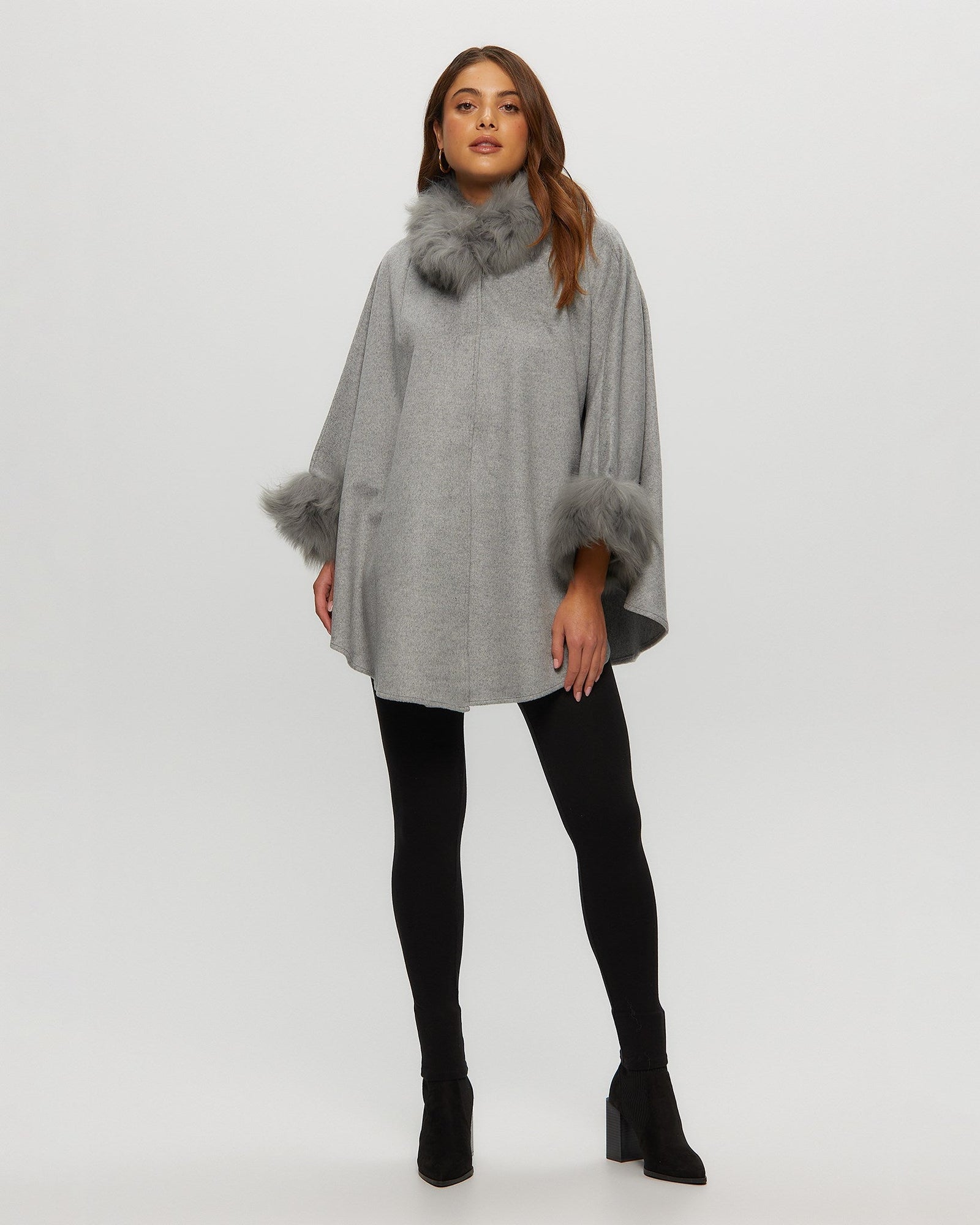 Select Cashmere & Wool Cape With Select Lamb Trim | Women | Gray