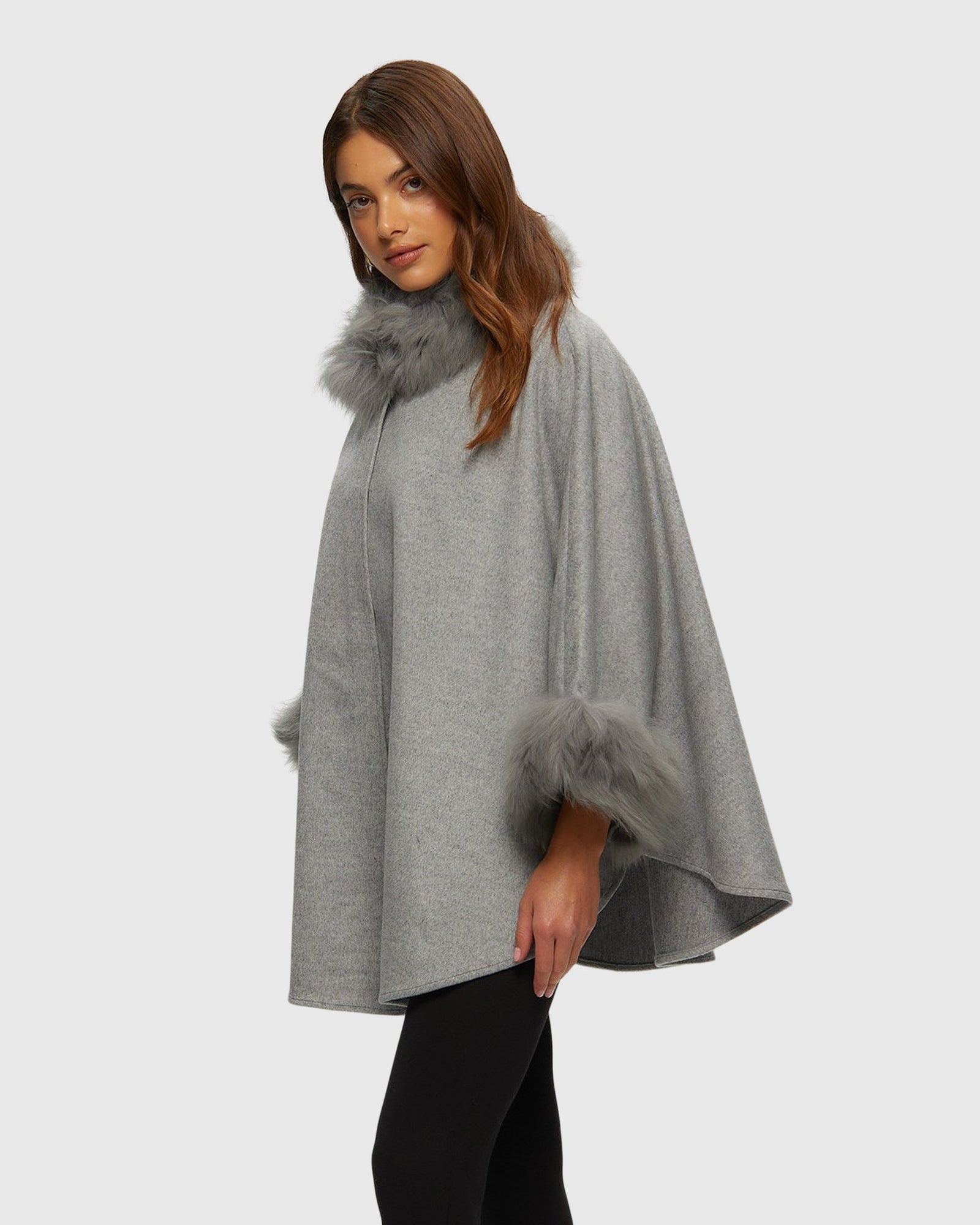 Select Cashmere & Wool Cape With Select Lamb Trim | Gray