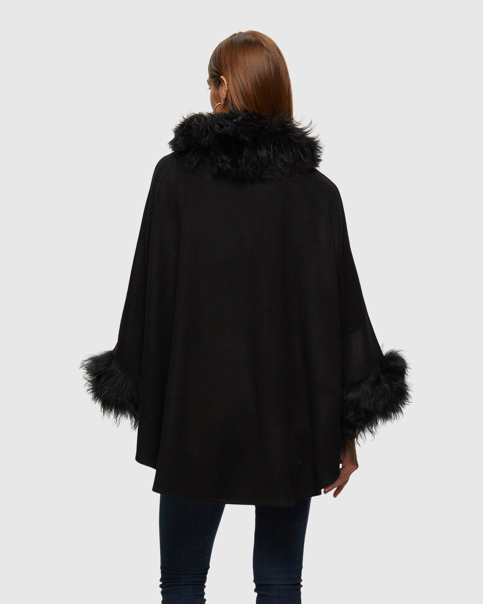 Select Cashmere & Wool Cape With Select Lamb Trim | Black