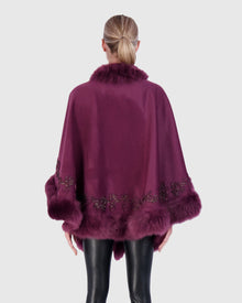Select Cashmere & Wool Cape with Toscana Shearling Lamb Trim and Ribbon Embroidery | Burgundy