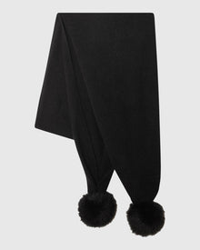 Select Knit Cashmere Scarf with Toscana Shearling Lamb Pompom | Black
