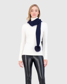Select Knit Cashmere Scarf with Toscana Shearling Lamb Pompom | Navy