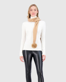 Select Knit Cashmere Scarf with Toscana Shearling Lamb Pompom | Light Camel