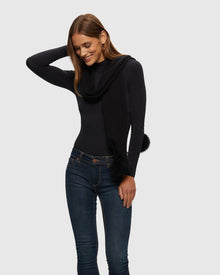 Select Knit Cashmere Scarf with Toscana Shearling Lamb Pompom | Black