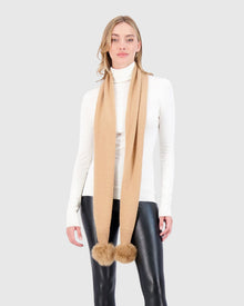 Select Knit Cashmere Scarf with Toscana Shearling Lamb Pompom | Light Camel