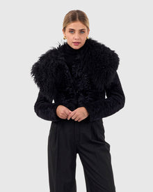 Select Lamb Bolero With Floral Embroidery | Black/Black