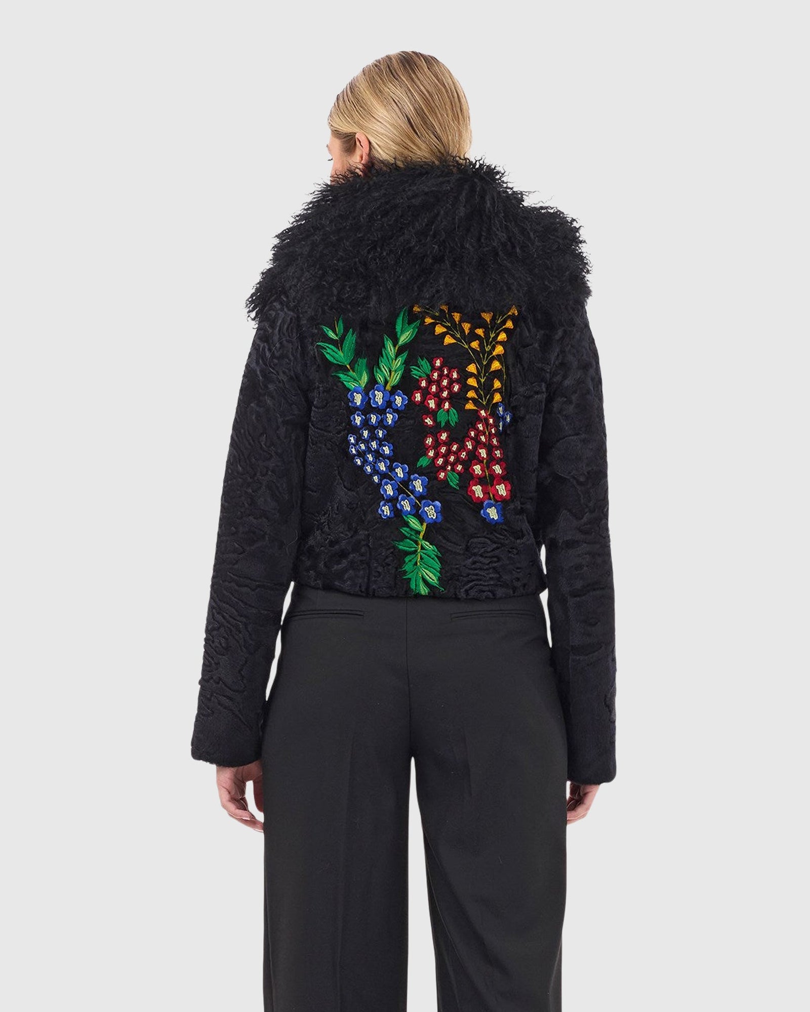 Select Lamb Bolero With Floral Embroidery | Black/Black