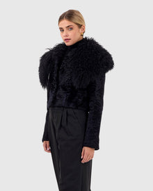 Select Lamb Bolero With Floral Embroidery | Black/Black