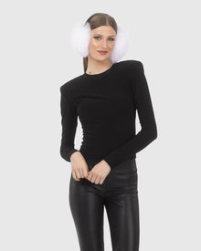 Select Lamb Earmuffs with Leather Frame | Bleached White