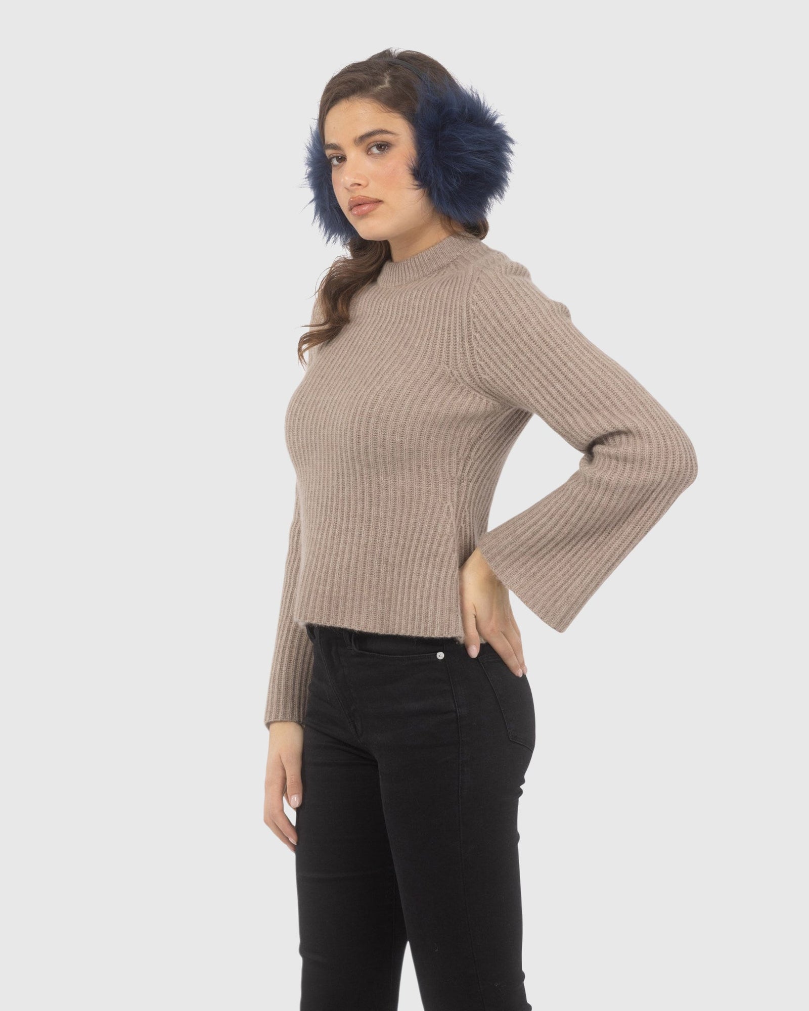 Select Lamb Earmuffs with Leather Frame | Navy