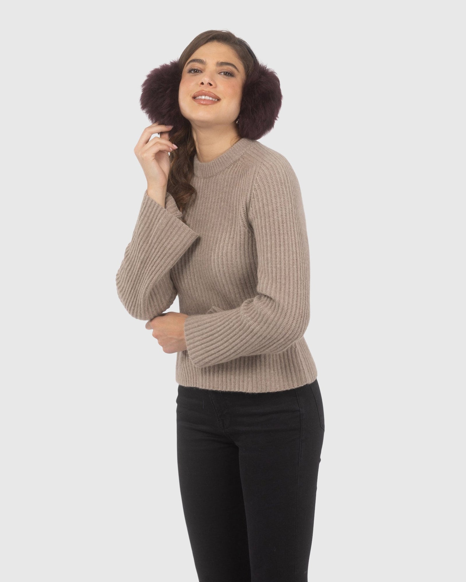 Select Lamb Earmuffs with Leather Frame | Burgundy