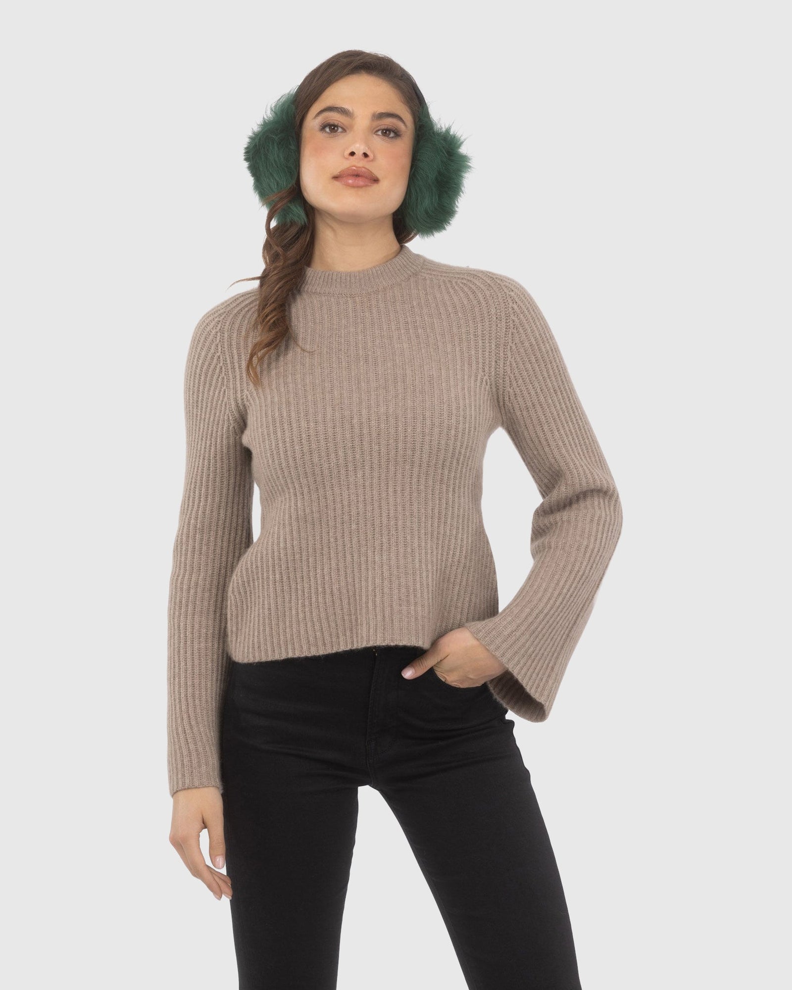 Select Lamb Earmuffs with Leather Frame | Emerald