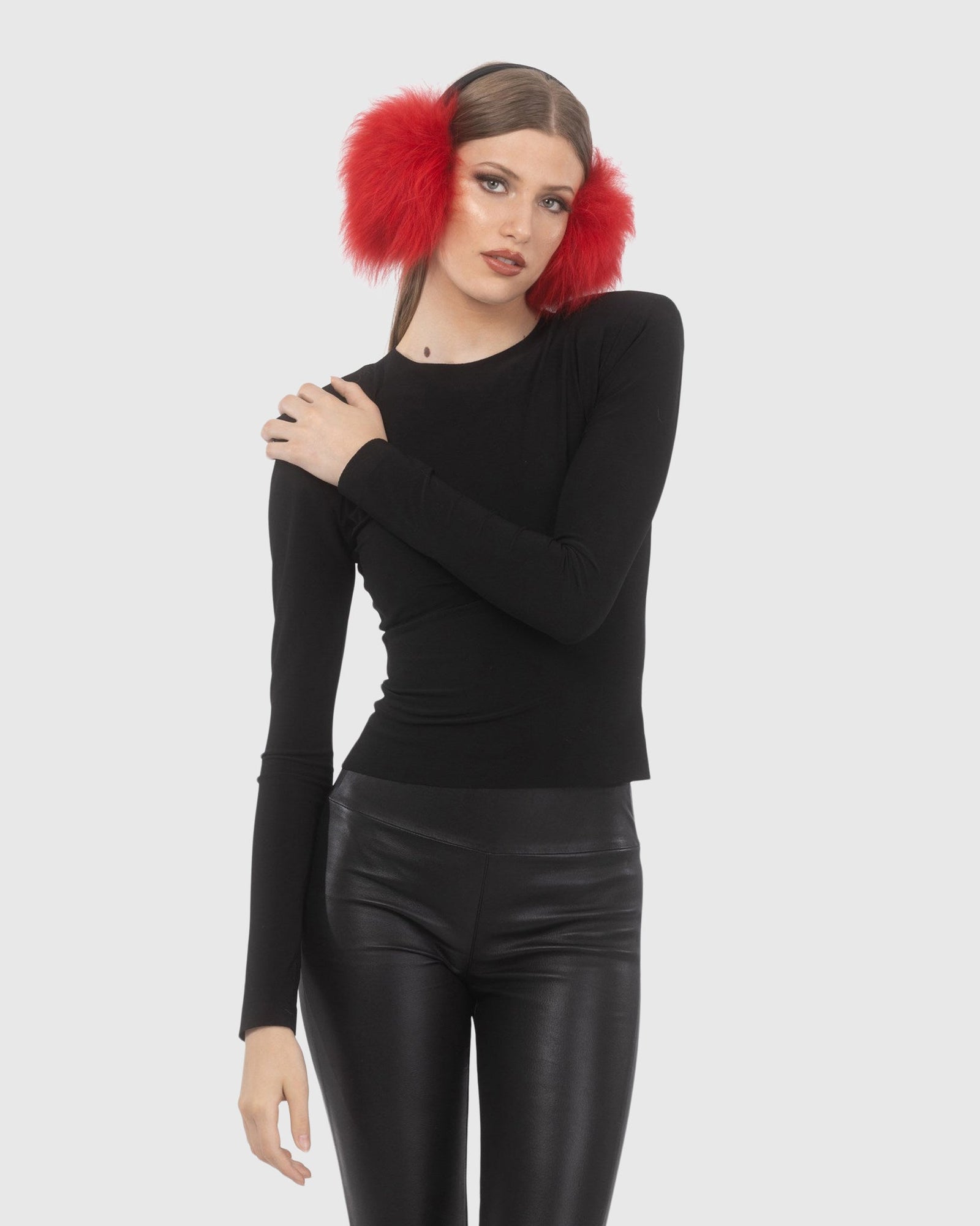 Select Lamb Earmuffs with Leather Frame | Red