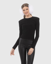 Select Lamb Earmuffs with Leather Frame | Bleached White