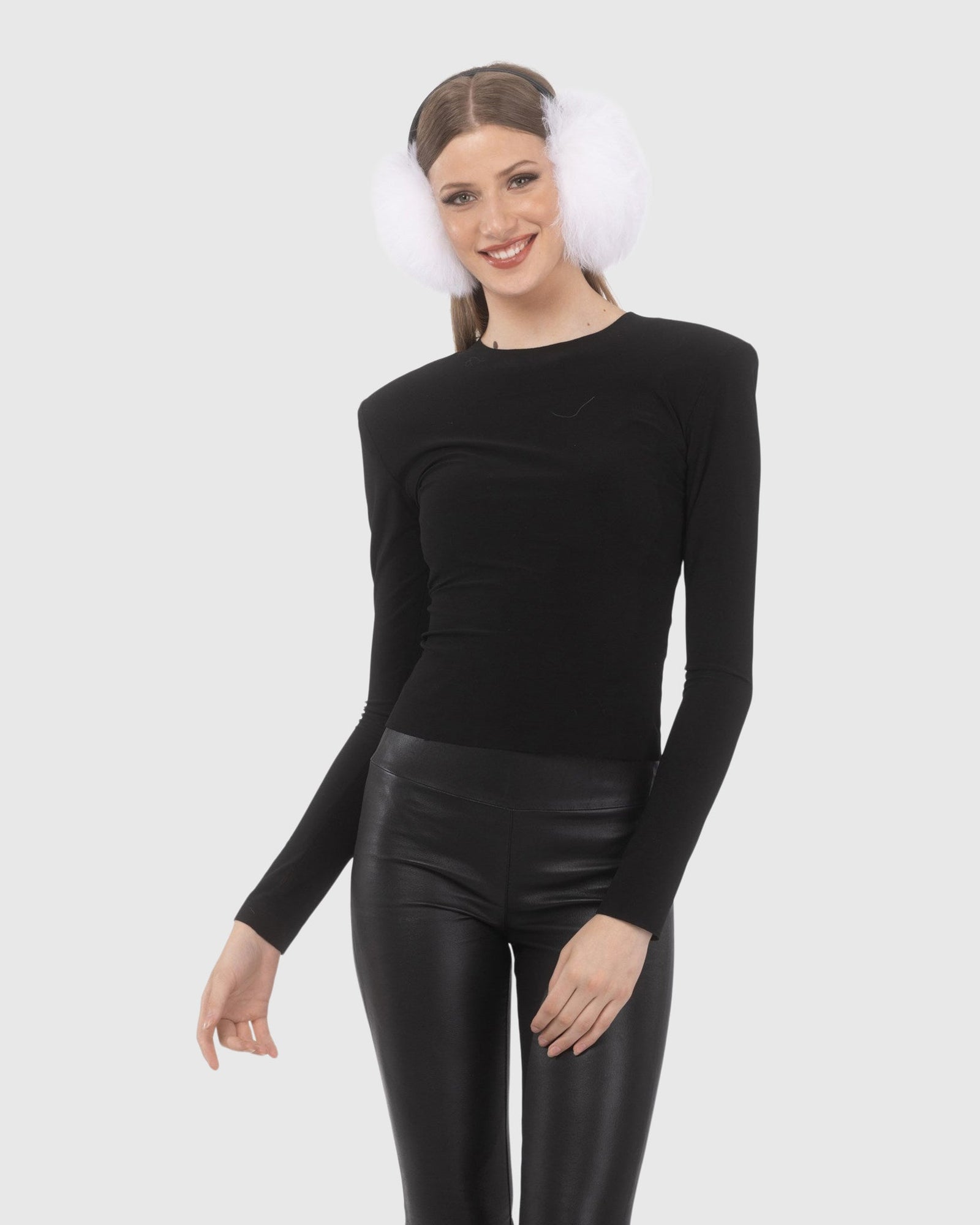 Select Lamb Earmuffs with Leather Frame | Bleached White