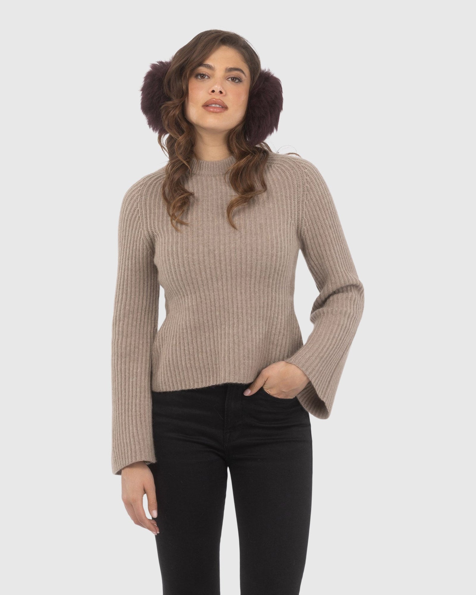 Select Lamb Earmuffs with Leather Frame | Burgundy