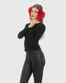 Select Lamb Earmuffs with Leather Frame | Red