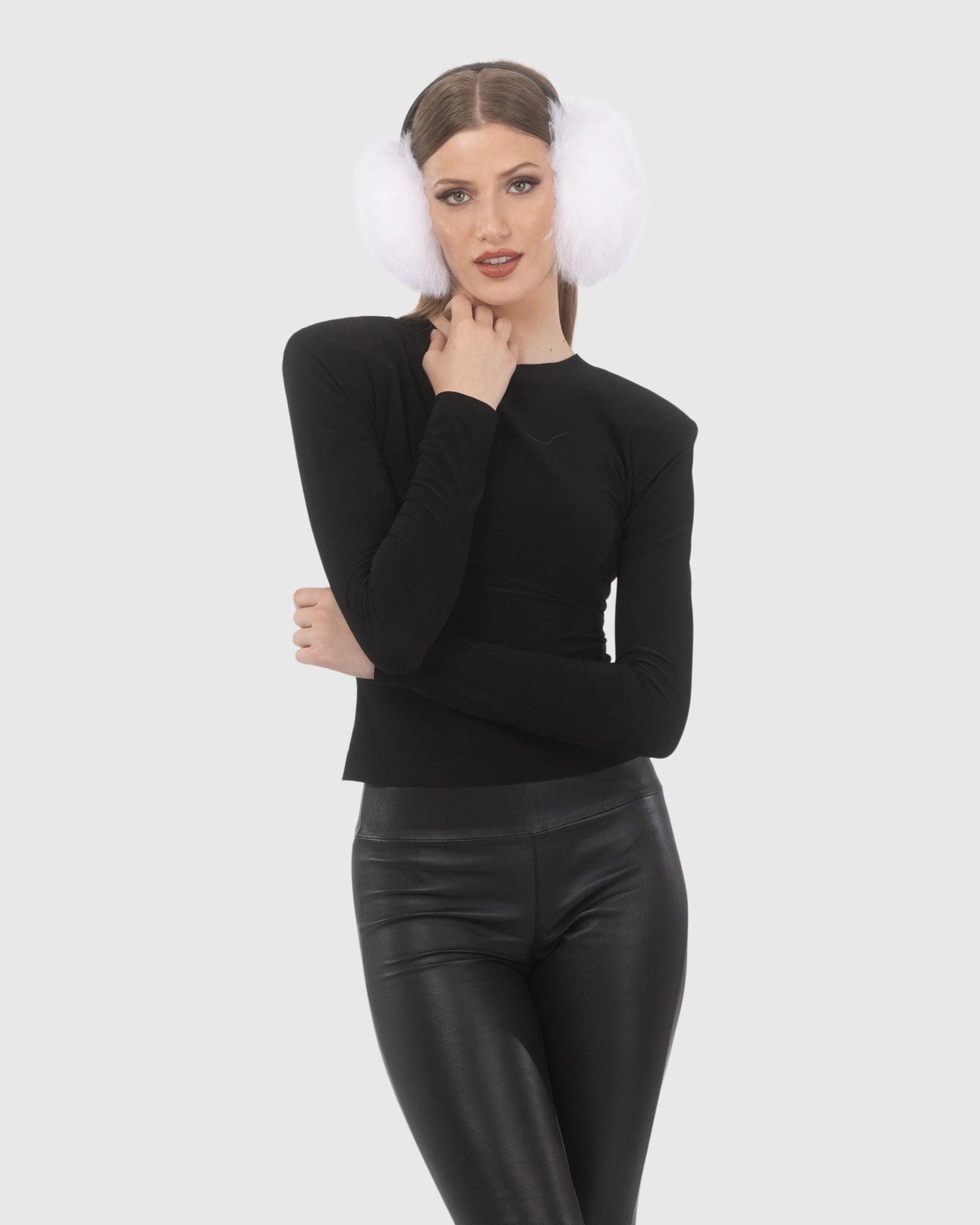 Select Lamb Earmuffs with Leather Frame | Bleached White