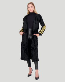 Select Lamb Short Coat With Embroidery | Black/Gold