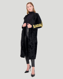 Select Lamb Short Coat With Embroidery | Black/Gold