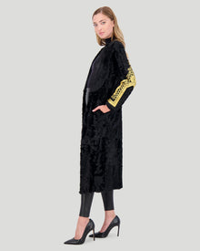 Select Lamb Short Coat With Embroidery | Black/Gold
