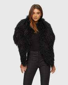 Select Lamb Stole with Grosgrain Ribbon | Black