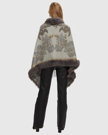 Double Face Cashmere Stole with Toscana Lamb Trim | Gray Paisley/Animal Print