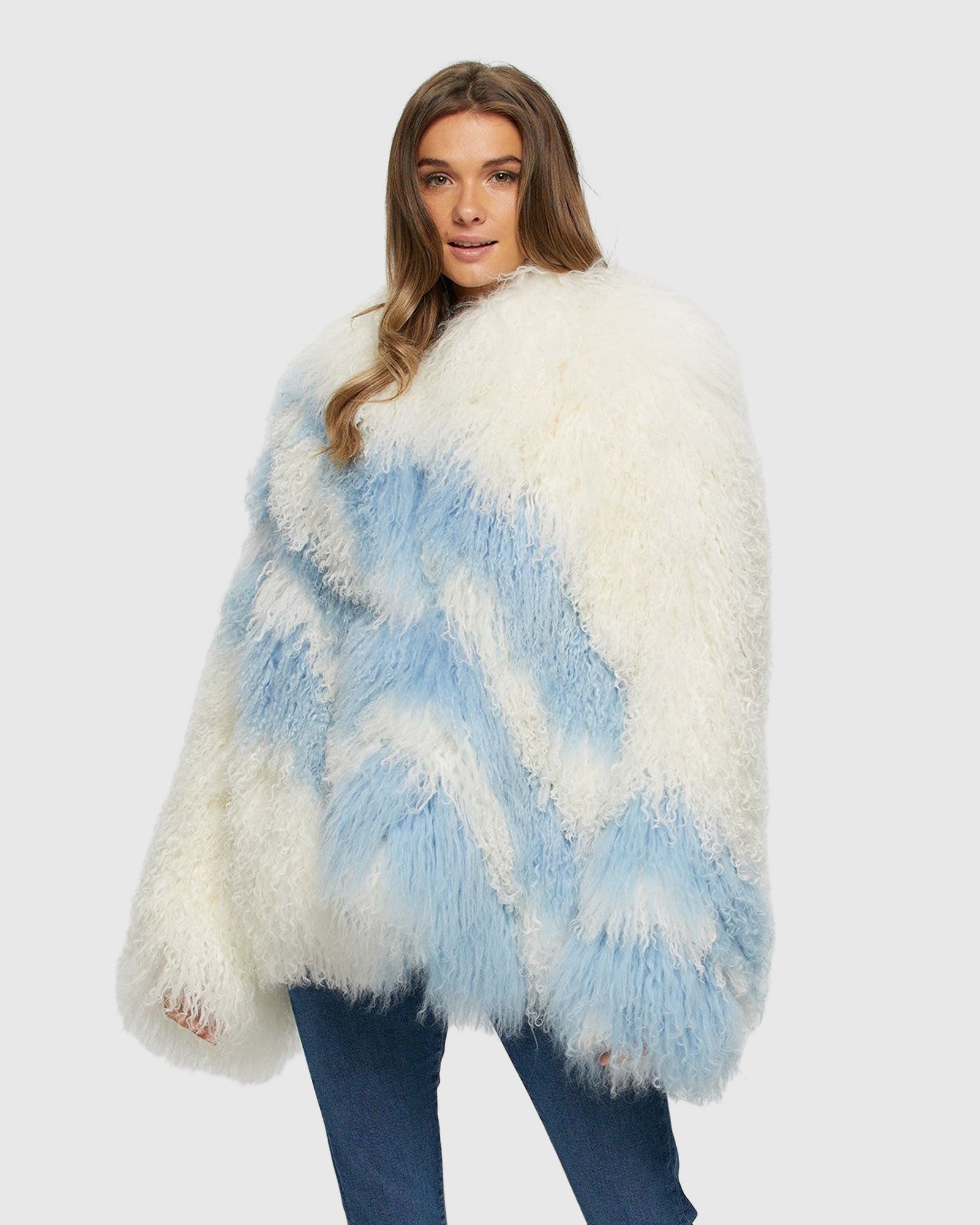 Select Mongolian Goat Jacket | White/Blue