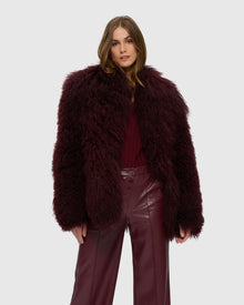 Select Mongolian Goat Jacket | Burgundy